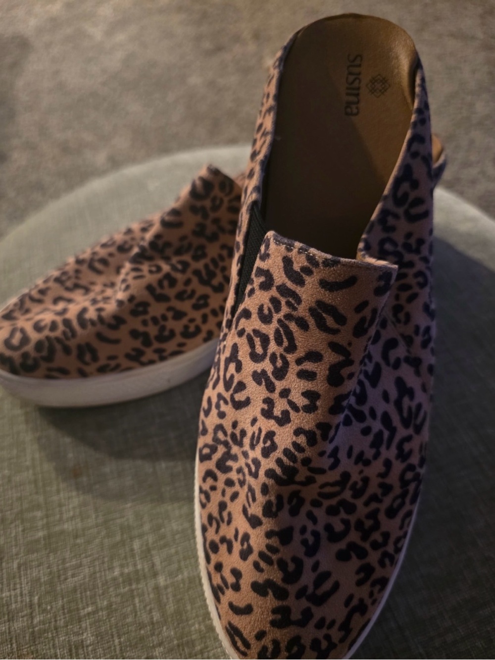 Susina Leopard-Pattern Slip-On Wedge Sneakers in Tan and Black